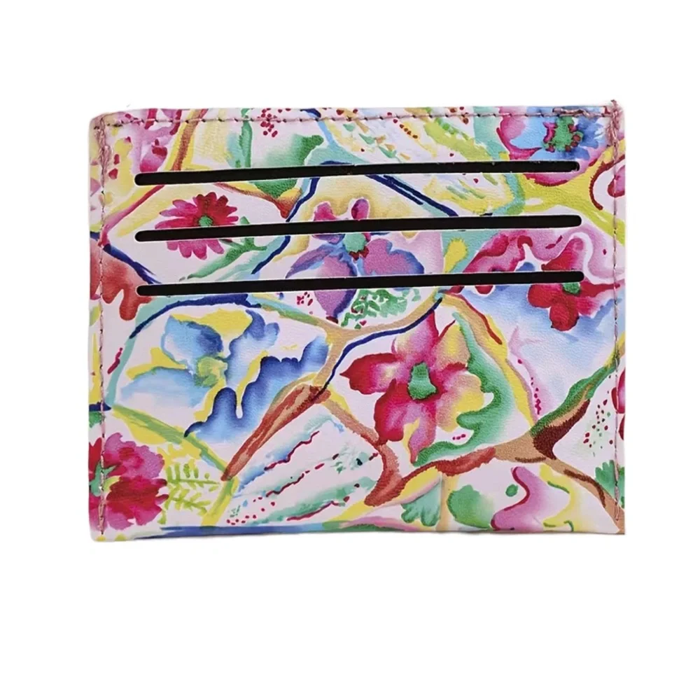 Vegan Leather Graffiti Floral Colorful Card Holder